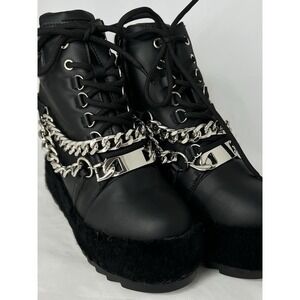 Jeffrey Campbell Binske Boots Women 10 Black Platform Chain Goth Punk Fur